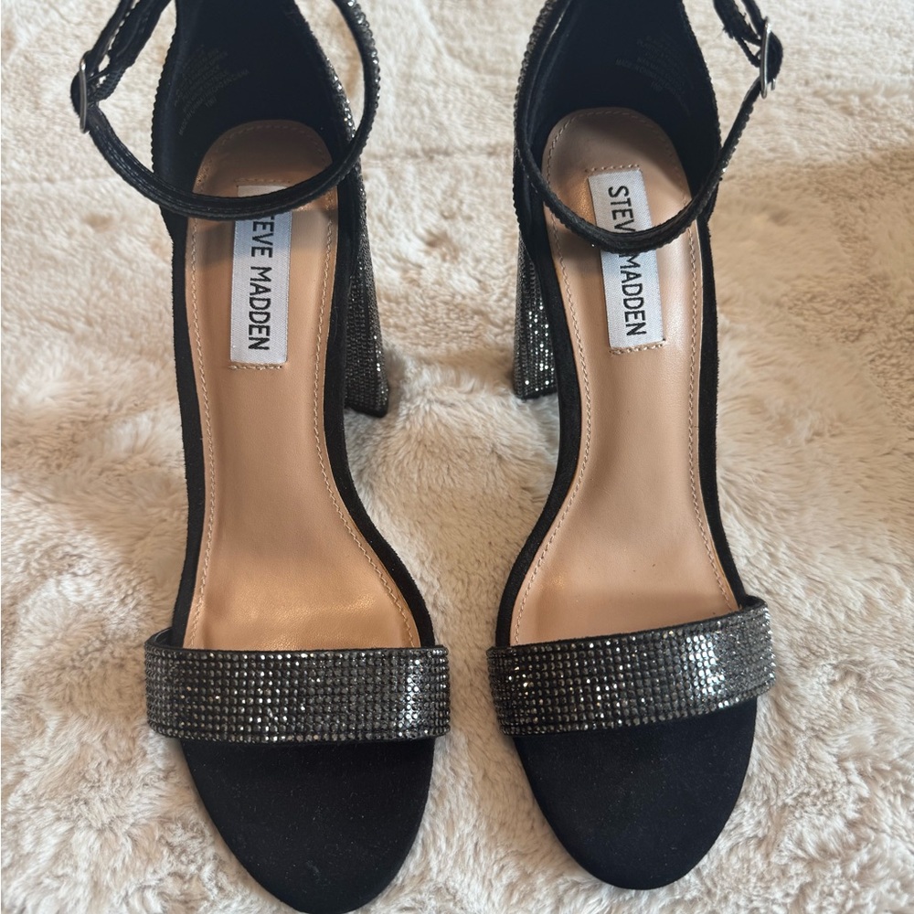 Steve Madden Black Stiletto Heels with Rhinestone Embellishments